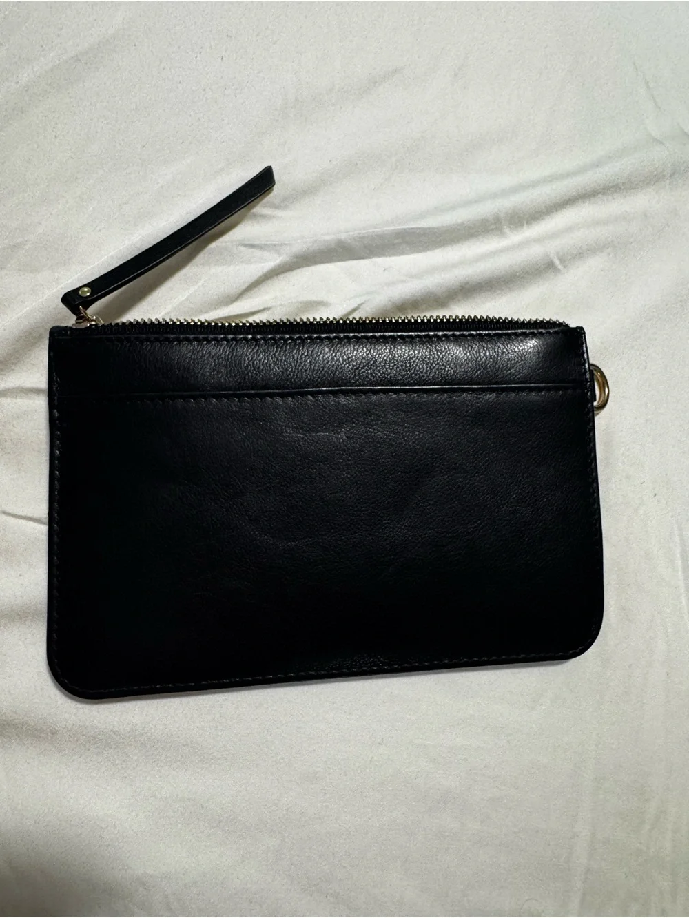 Vince Camuto Black Leather Zip Wristlet with Logo